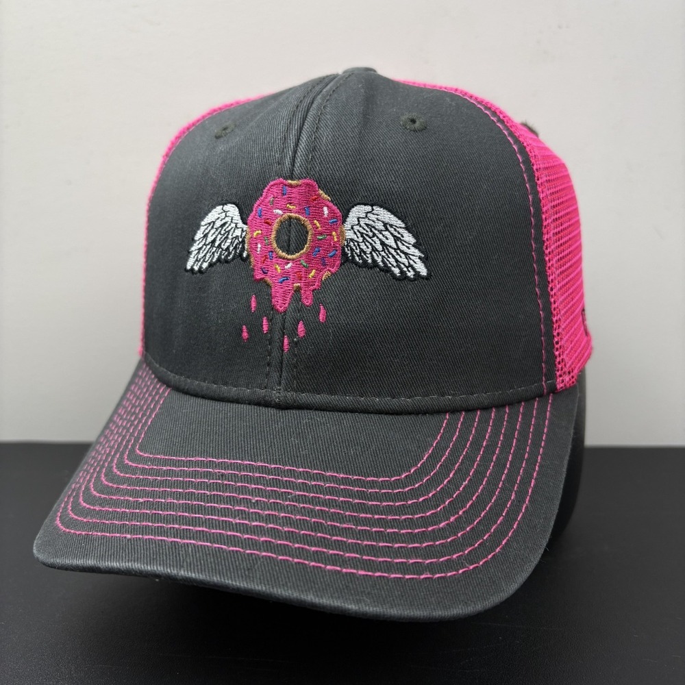 The Simpsons Homer Flying Pink Donut Mesh Snapback Hat Cap Charcoal Pink